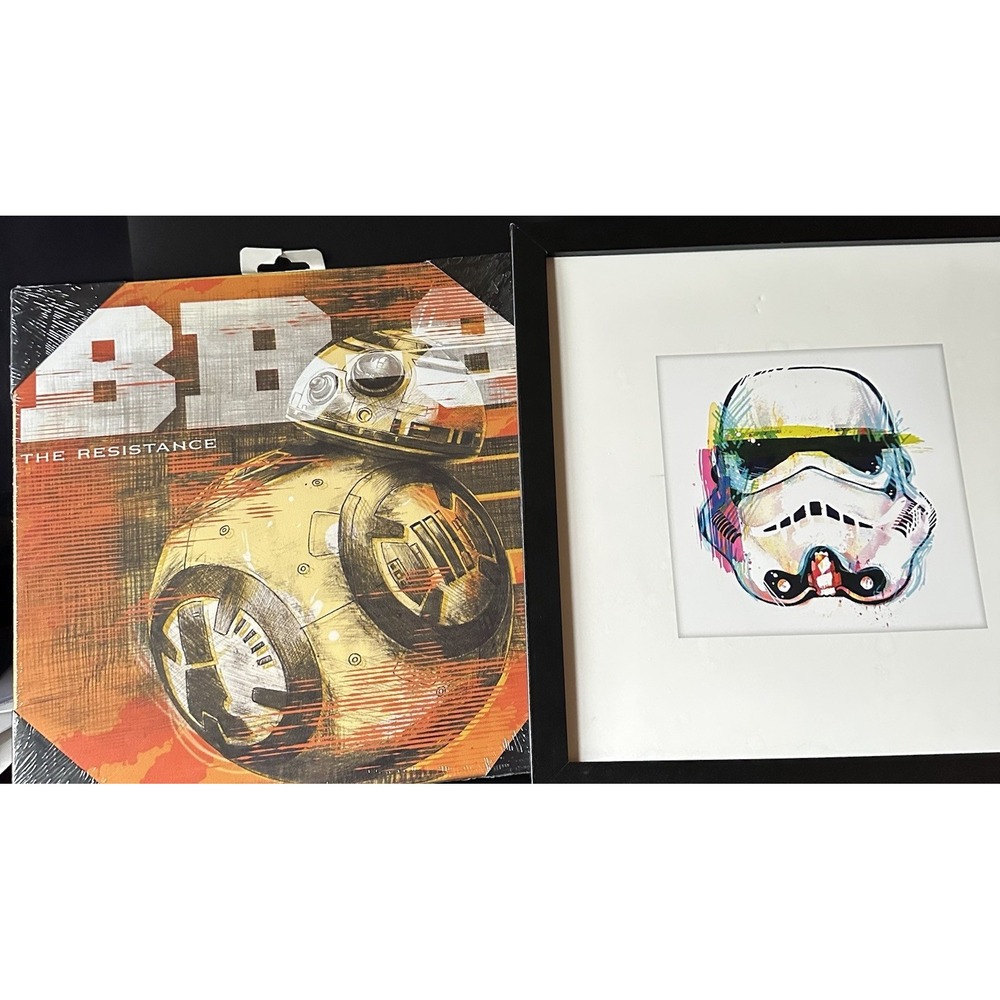 Star Wars Wall Art Lot BB-8 Resistance Canvas & Stormtrooper Framed Pop Art